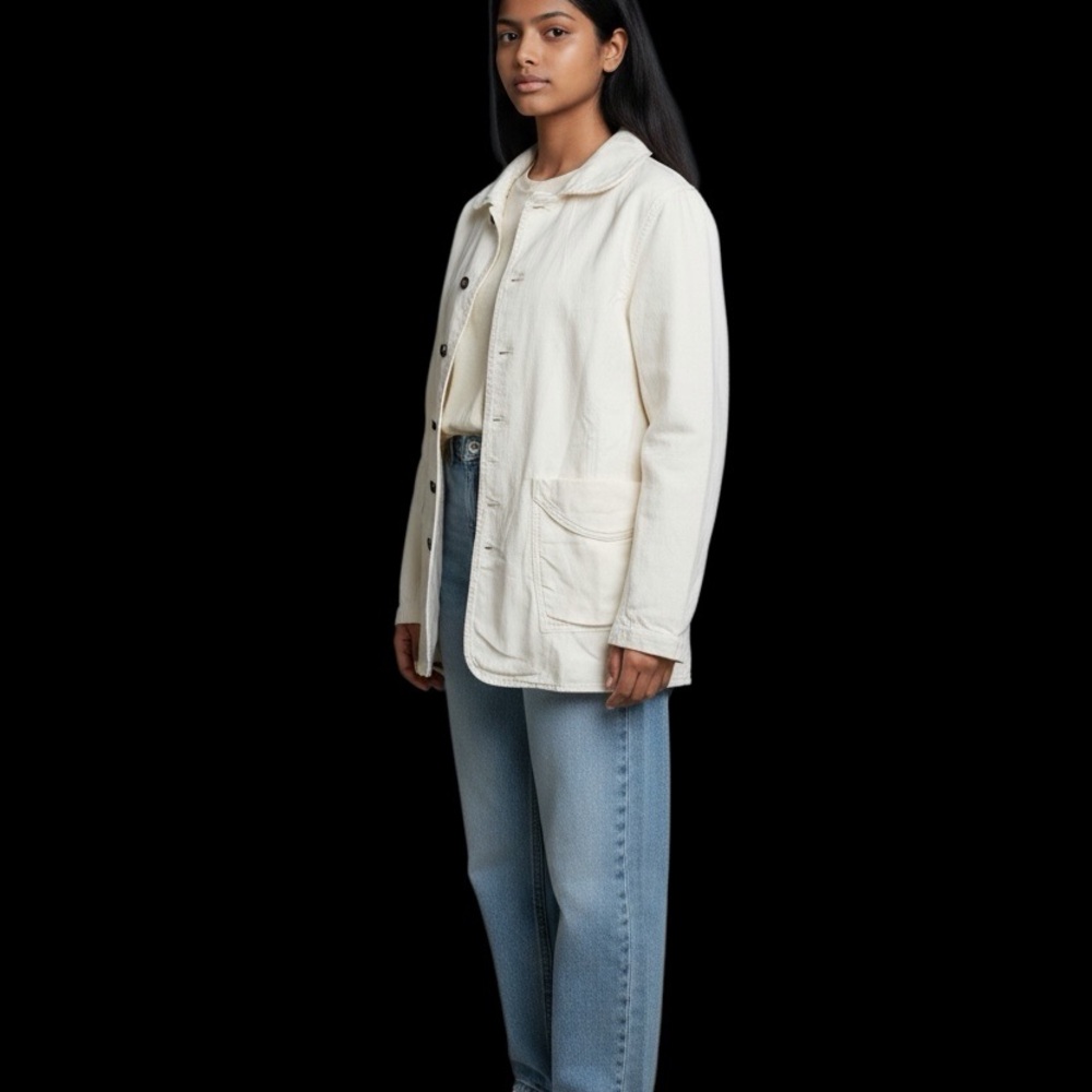 Sandrine Rose Cream Chore Jacket NWT Cotton Linen Workwear Style Size L - Picture 3 of 6